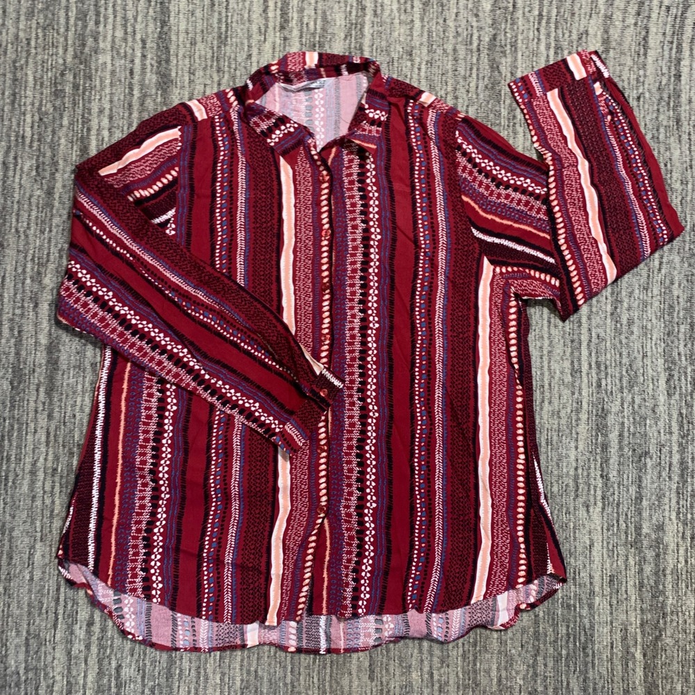 Big Dart Mens Button Down Shirt US 44 Striped Viscose Casual Long Sleeve‎ Red